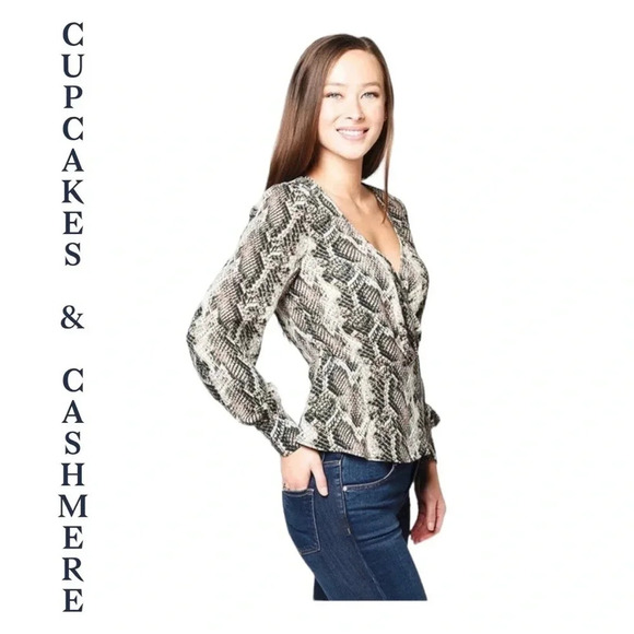 Cupcakes & Cashmere Jasper Wrap Blouse in Brown Snake Print‎ - Picture 1 of 14